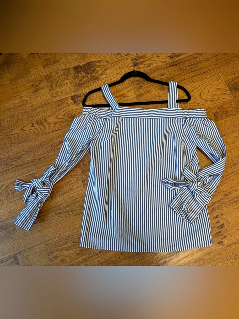 Michael Kors Striped Off-Shoulder Tie-Sleeve Women's Top - Blue & White